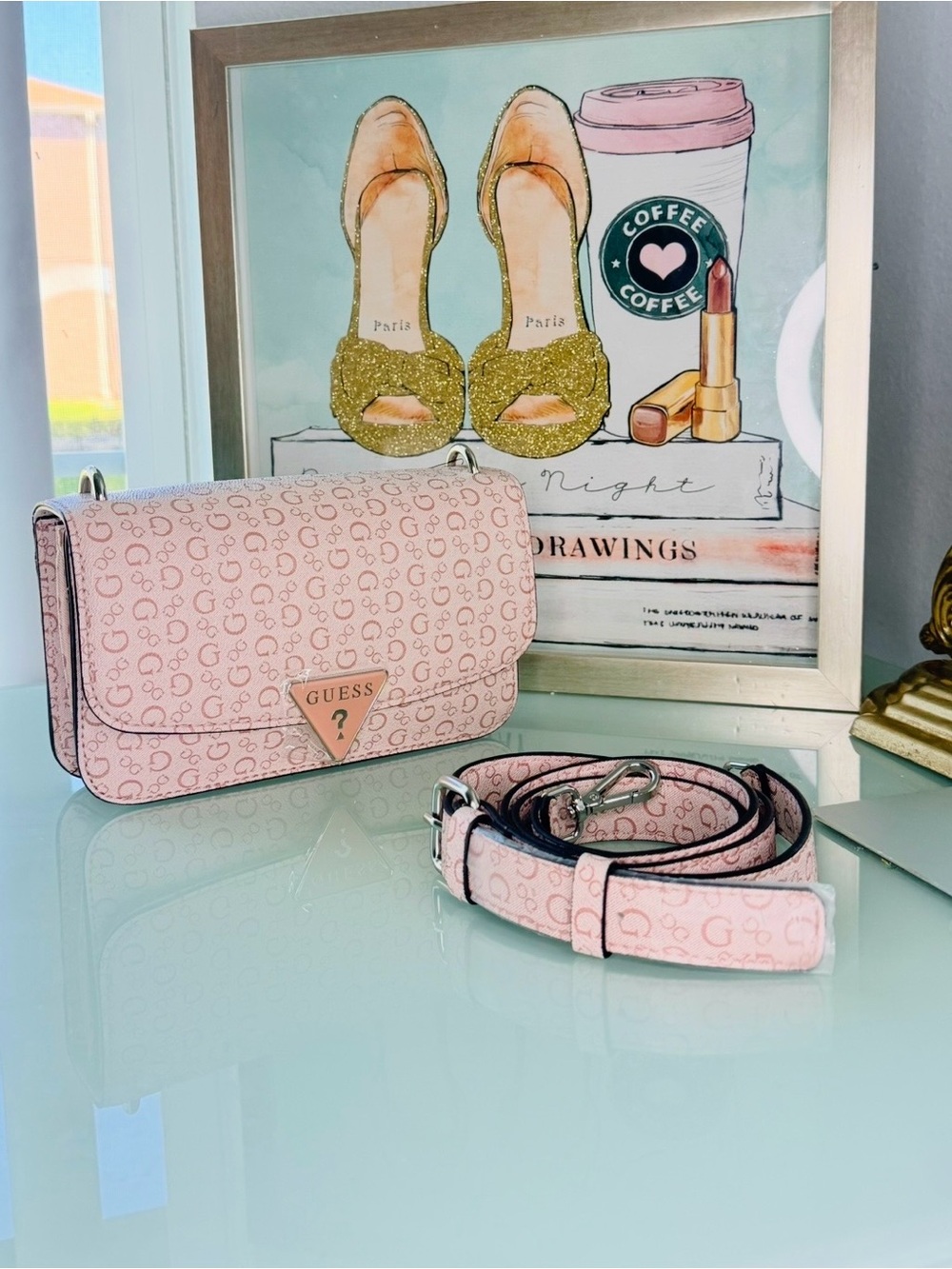 GUESS Pink Logo-Print Crossbody with Detachable Strap